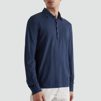 Massimo Alba Menswear Ischia Cotton Jersey Long-Sleeve Polo Shirt in Dark Blue MASSIMO ALBA ITALIAN MENSWEAR shop at Riada Concept Luxury International Designer Boutique in store and online Sydney