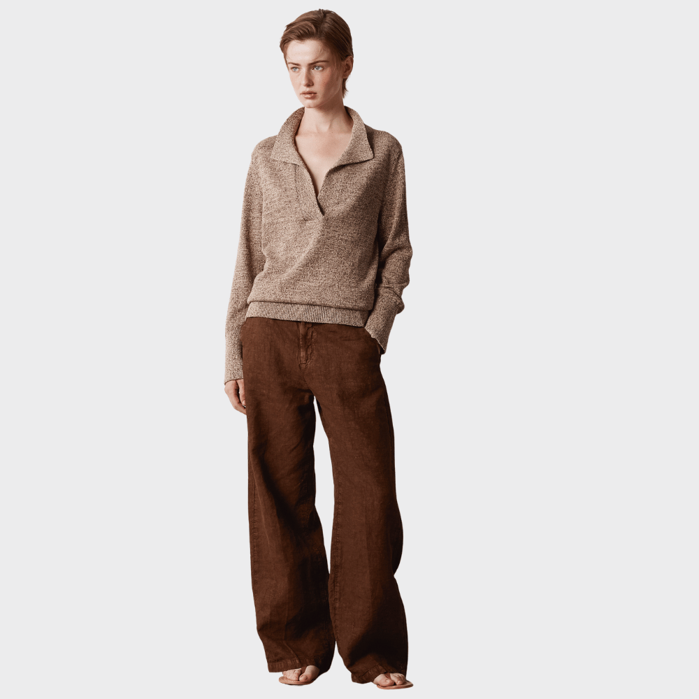 Massimo Alba LOIS Heavy Linen Wide Leg Trousers in Wood – front full body