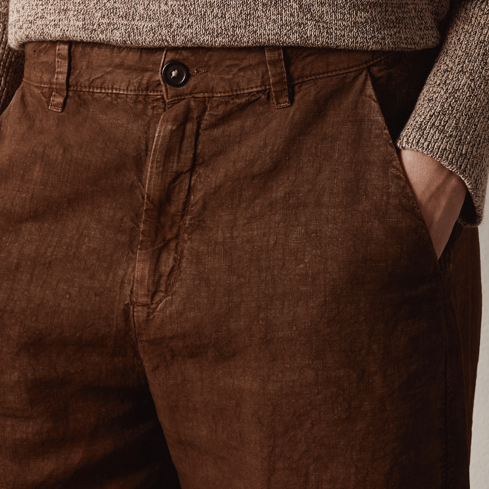 Massimo Alba LOIS Heavy Linen Wide Leg Trousers in Wood – waistband and linen detail