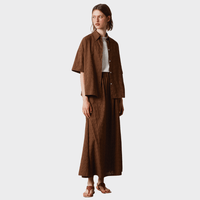 Massimo Alba MELISSA Floral Embroidered Cotton Long Skirt in Wood – full bodyfront view