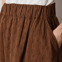 Massimo Alba MELISSA Floral Embroidered Cotton Long Skirt in Wood – embroidery and elastic waistband detail