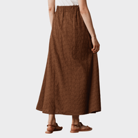 Massimo Alba MELISSA Floral Embroidered Cotton Long Skirt in Wood – full-length back view