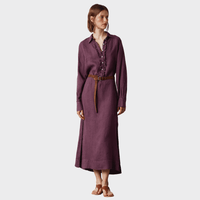 Massimo Alba NELL Ruffled Linen Shirt Dress in Grape – full-length front view