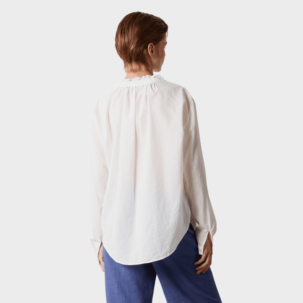Massimo Alba PAMELA Gathered Jacquard Cotton Blouse in White - back view