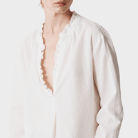Massimo Alba PAMELA Gathered Jacquard Cotton Blouse in White - close up neckline view