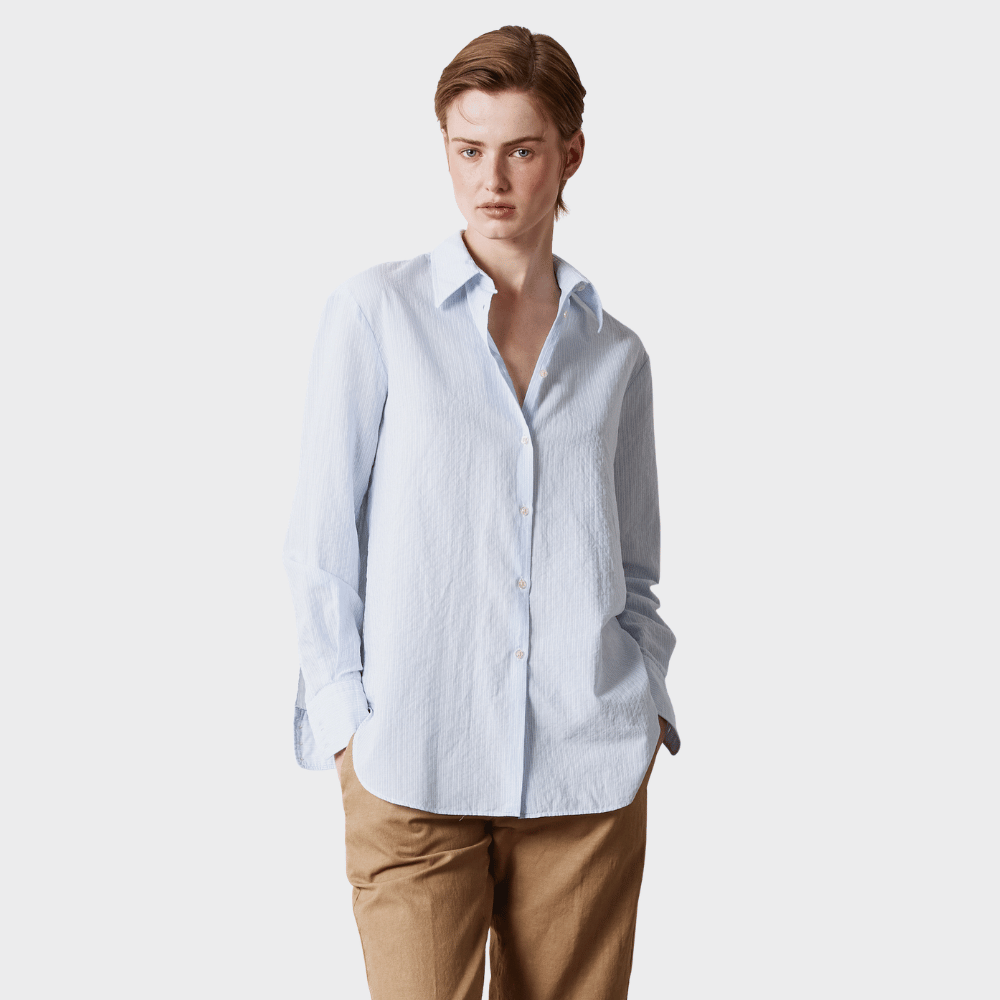 Massimo Alba SELMA Jacquard Cotton Shirt in Sky – front view