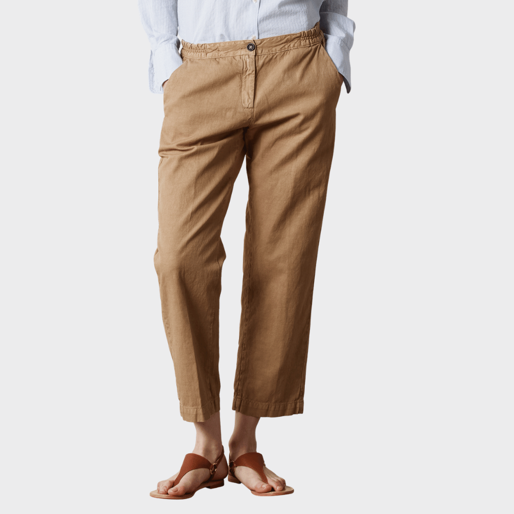 Massimo Alba SPARUS Cotton Linen Ankle Length Trousers in Camel