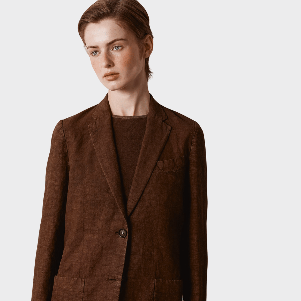 Massimo Alba STROMBOLI Heavy Linen Blazer in Wood – front view close up