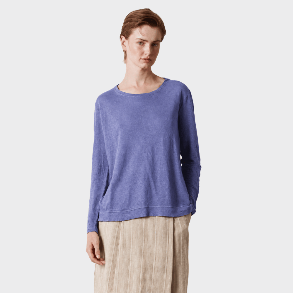 Massimo Alba TENERIFE Linen Cotton Jersey Long Sleeve T-Shirt in Amethyst - front view