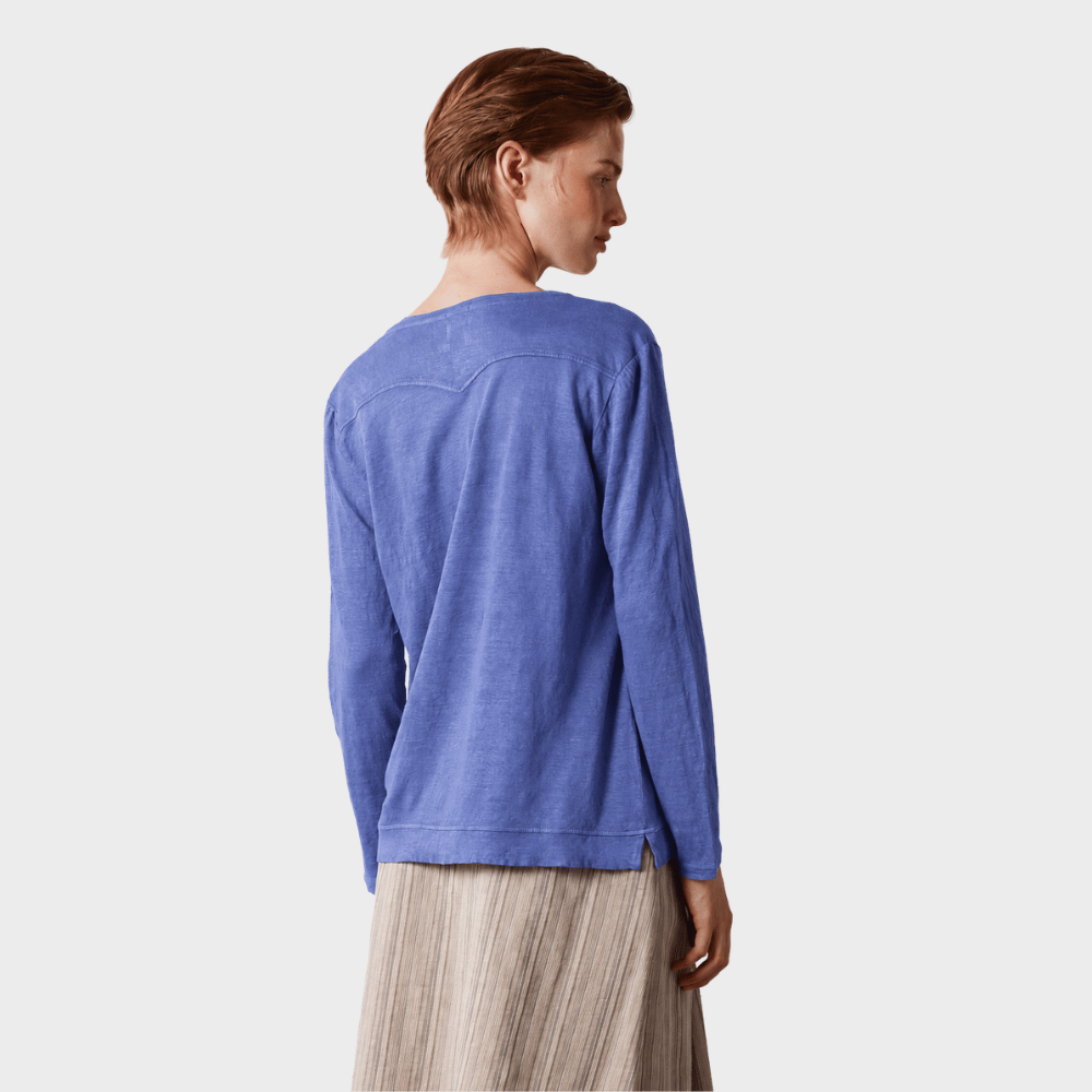 Massimo Alba TENERIFE Linen Cotton Jersey Long Sleeve T-Shirt in Amethyst - back view