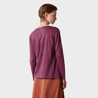 Massimo Alba TENERIFE Linen Cotton Jersey Long Sleeve T-Shirt in Grape - back view