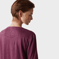 Massimo Alba TENERIFE Linen Cotton Jersey Long Sleeve T-Shirt in Grape - close up back view