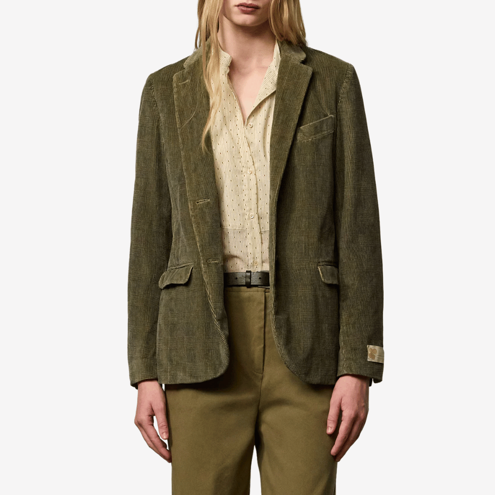 Massimo Alba Tolosa Prince of Wales Velvet Blazer in The Verde - International designer fashion boutique Australia Riada Concept Woollahra