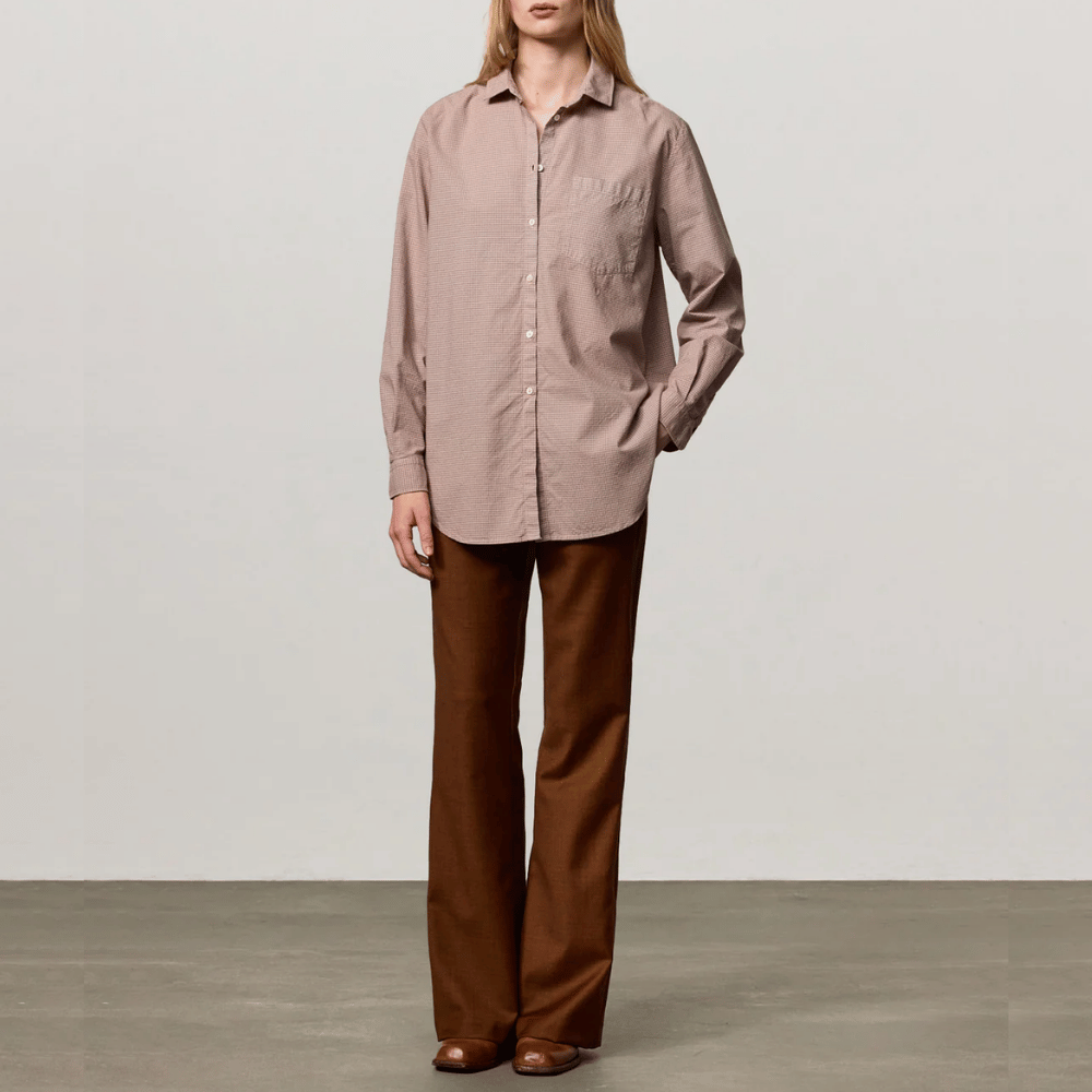 Massimo Alba Uma Micro Check Cotton Shirt in Boreal Pink - International designer fashion boutique Australia Riada Concept Woollahra