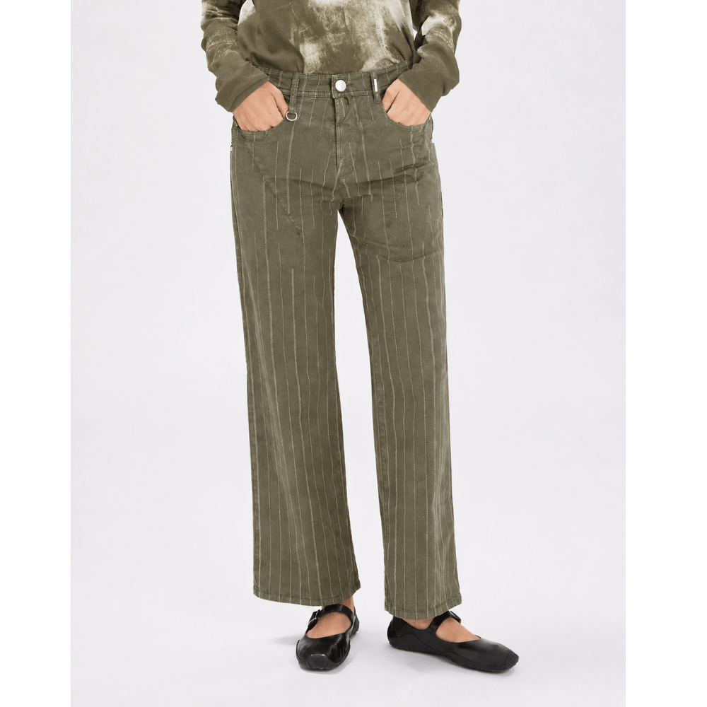 HIGH Everyday Couture Method Cropped Straight-Leg Pants in Khaki Stripe - International designer fashion boutique Australia Riada Concept Woollahra