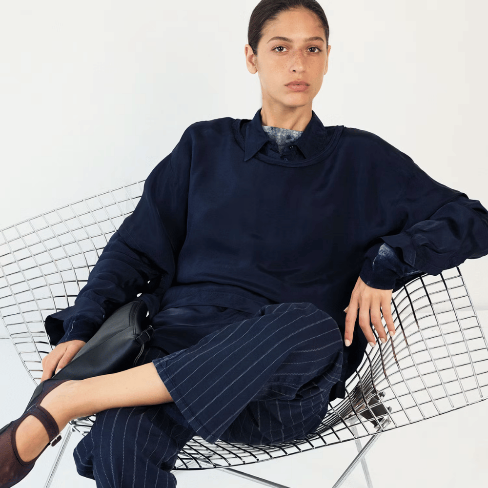 HIGH Everyday Couture Method Cropped Straight-Leg Pants in Navy Stripe - International designer fashion boutique Australia Riada Concept Woollahra