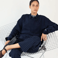 HIGH Everyday Couture Method Cropped Straight-Leg Pants in Navy Stripe - International designer fashion boutique Australia Riada Concept Woollahra