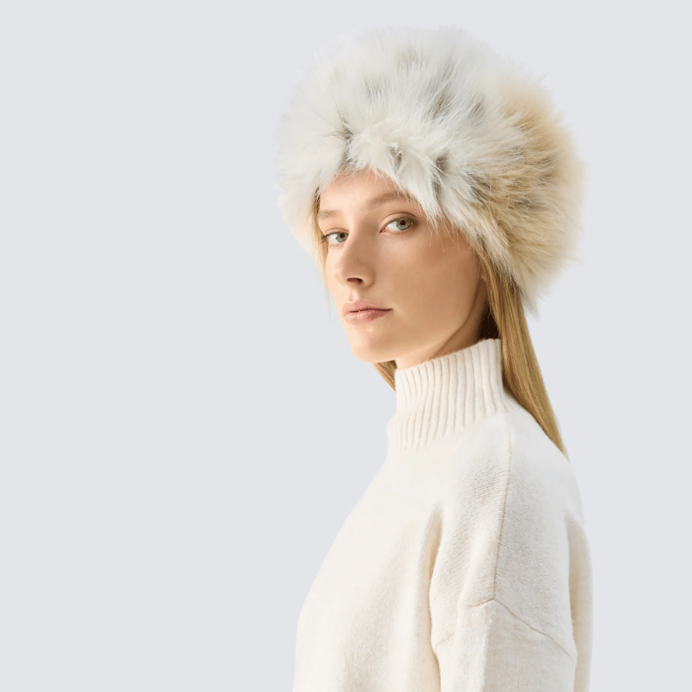 Unreal Fur Natasha Faux Fur Cossack Hat in Snow Leopard – International designer fashion boutique Australia Riada Concept Woollahra