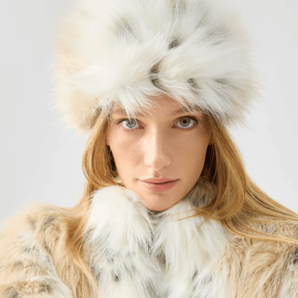 Unreal Fur Natasha Faux Fur Cossack Hat in Snow Leopard – International designer fashion boutique Australia Riada Concept Woollahra