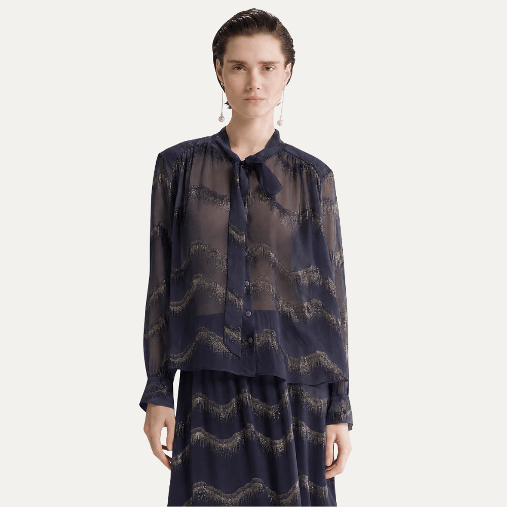 Forte Forte Nuages d'Argent Silk Chiffon Bow-Tie Shirt Notte – International designer fashion boutique Australia Riada Concept Woollahra