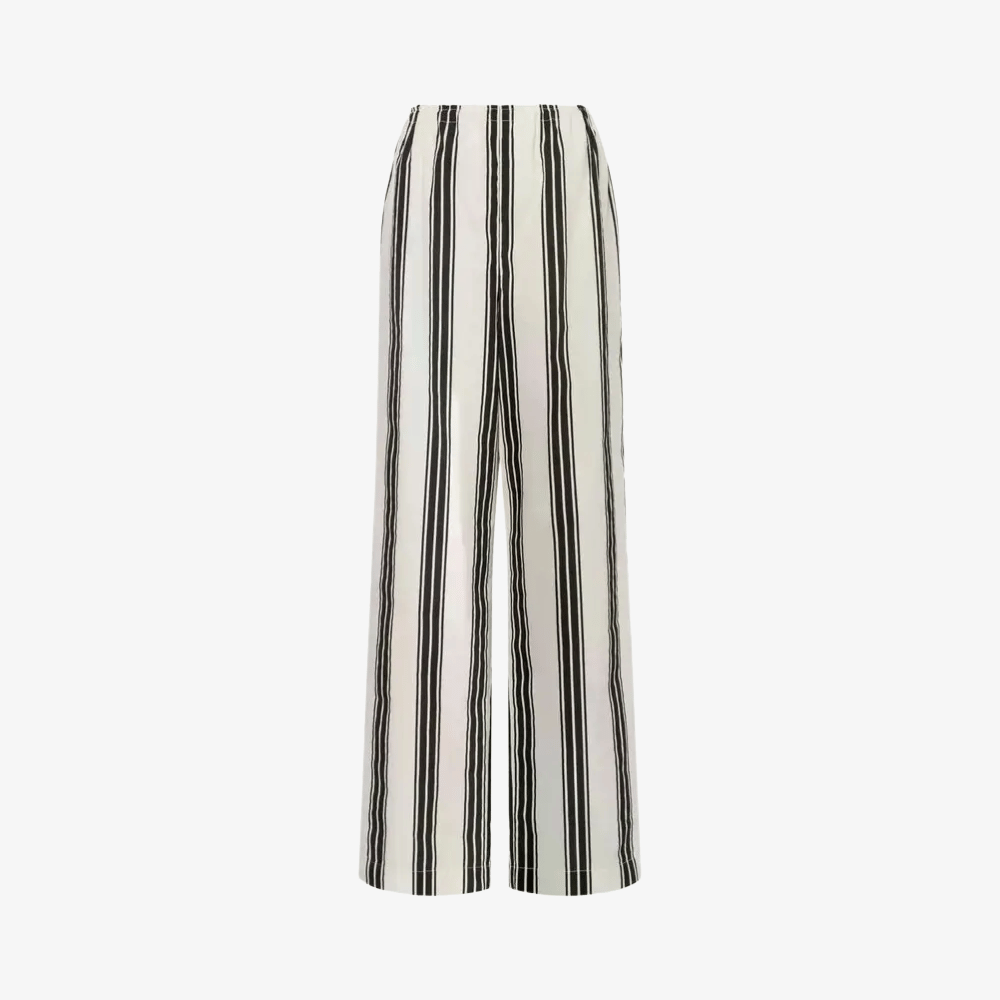 Philosophy di Lorenzo Serafini Nylon Striped Pants in Ivory and Black Stripe, international luxury fashion brands available at Riada Concept Woollahra, Sydney Australia and online