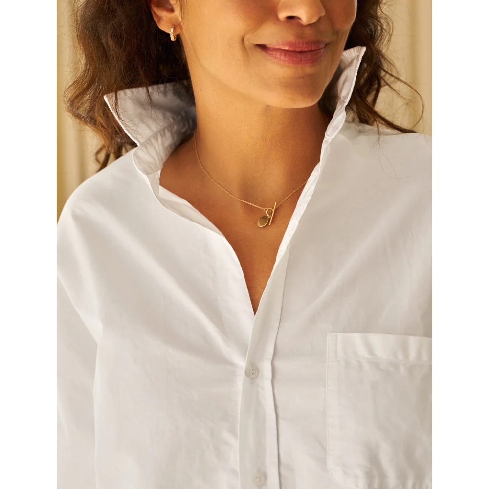 Oona Continuous Sleeve Button Up Shirt in White