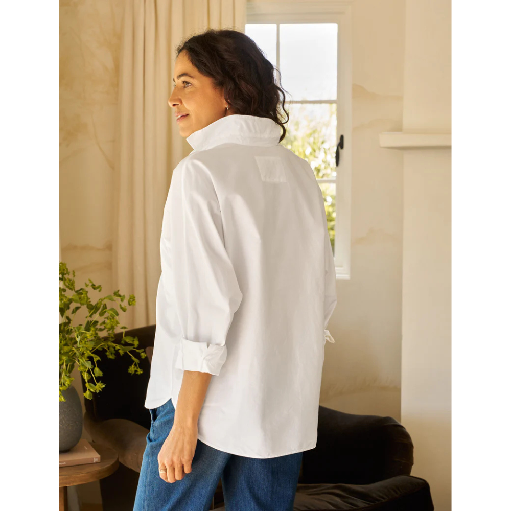 Oona Continuous Sleeve Button Up Shirt in White