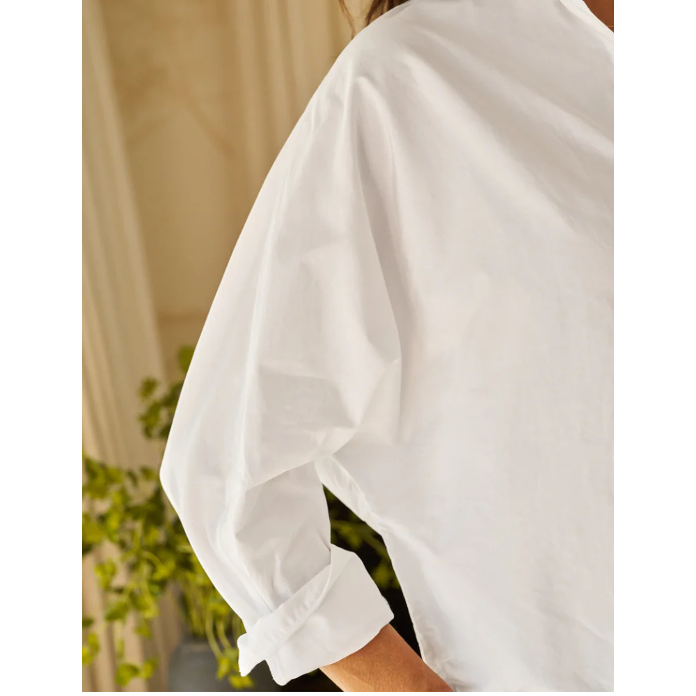 Oona Continuous Sleeve Button Up Shirt in White