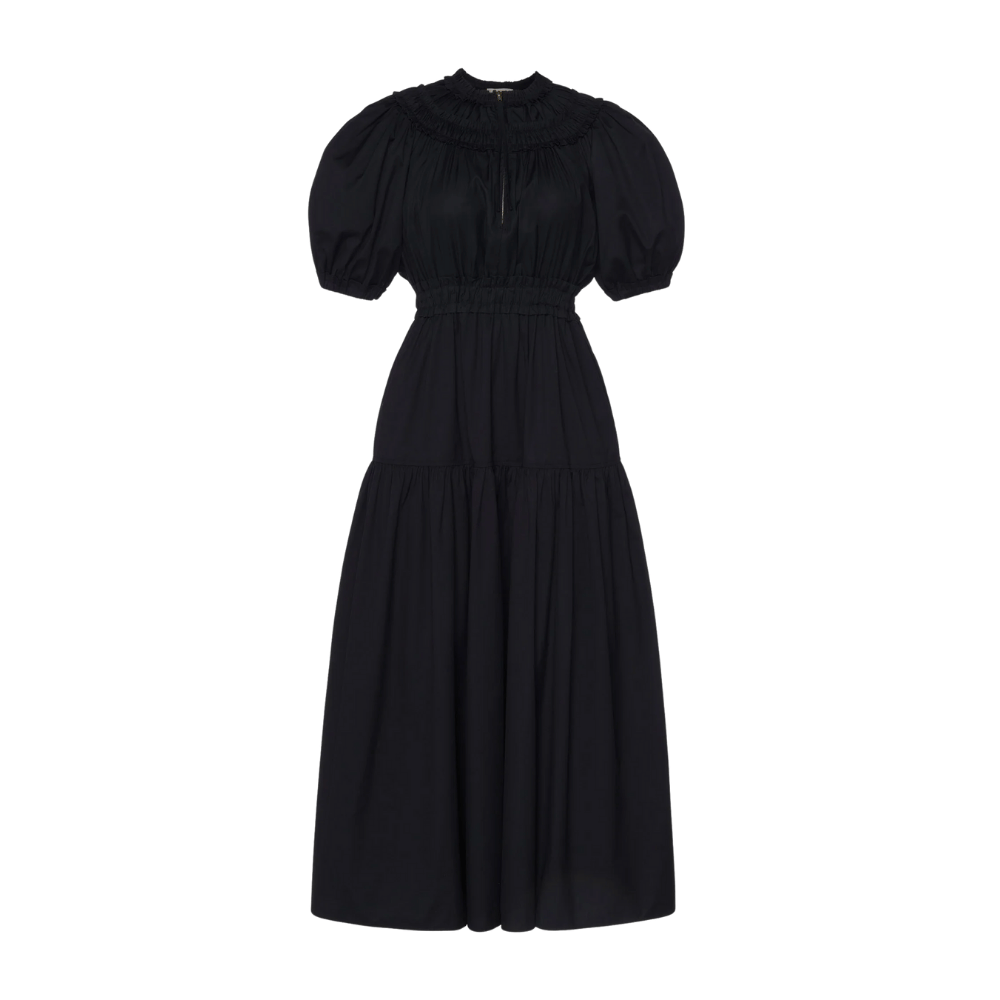 Ulla Johnson Othella Short Sleeve Midi Dress in Noir – luxury black cotton midi dress with puffed sleeves, Available instore and online at Riada Concept, Woollahra Sydney’s destination for a curated selection of international luxury brands