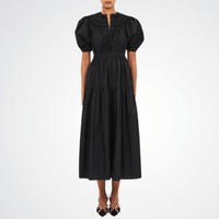 Ulla Johnson Othella Short Sleeve Midi Dress in Noir – luxury black cotton midi dress with puffed sleeves, Available instore and online at Riada Concept, Woollahra Sydney’s destination for a curated selection of international luxury brands