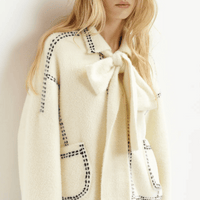 Essentiel Antwerp Oversized Knit Scarf-Cardigan with Contrast Stitching in White ESSENTIEL ANTWERP Designer fashion shop online and in store High End fashion boutique Sydney Australia Riada Concept