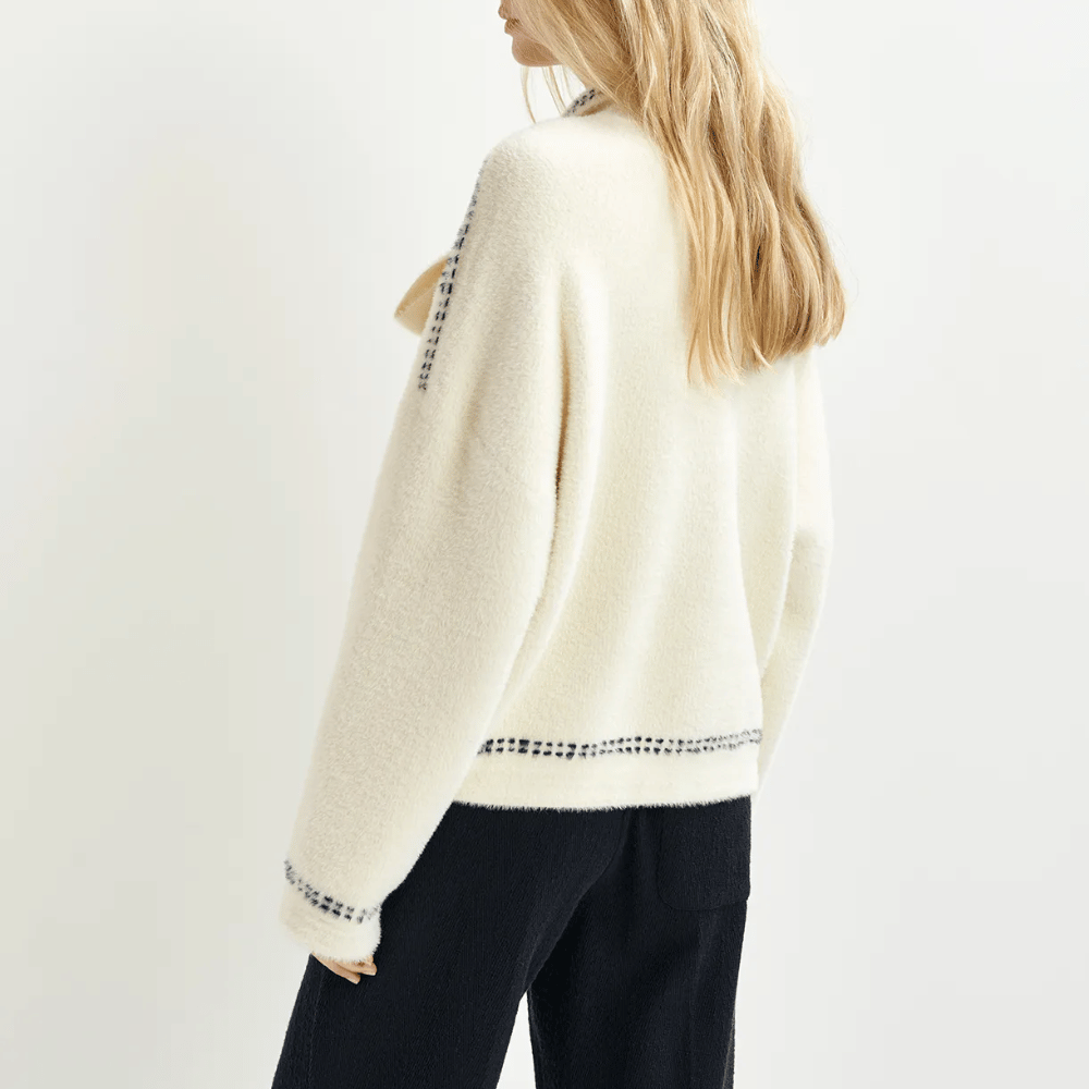 Essentiel Antwerp Oversized Knit Scarf-Cardigan with Contrast Stitching in White ESSENTIEL ANTWERP Designer fashion shop online and in store High End fashion boutique Sydney Australia Riada Concept