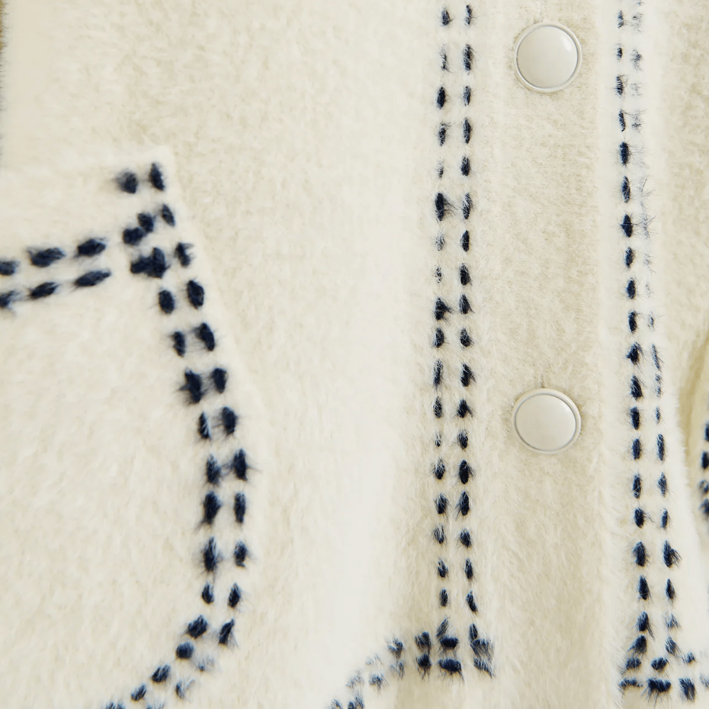 Essentiel Antwerp Oversized Knit Scarf-Cardigan with Contrast Stitching in White ESSENTIEL ANTWERP Designer fashion shop online and in store High End fashion boutique Sydney Australia Riada Concept