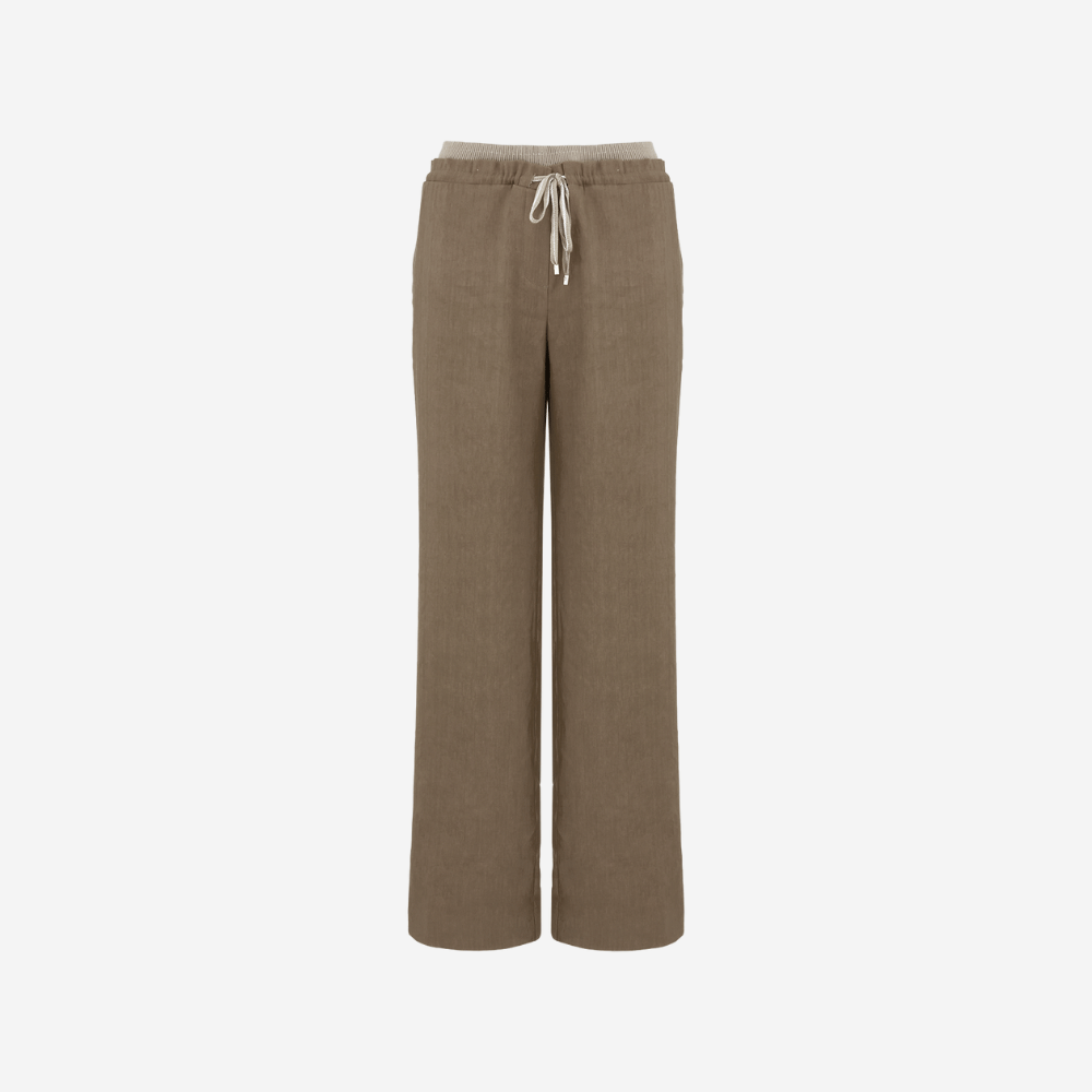Linen Blend Wide-Leg Pants in Brown