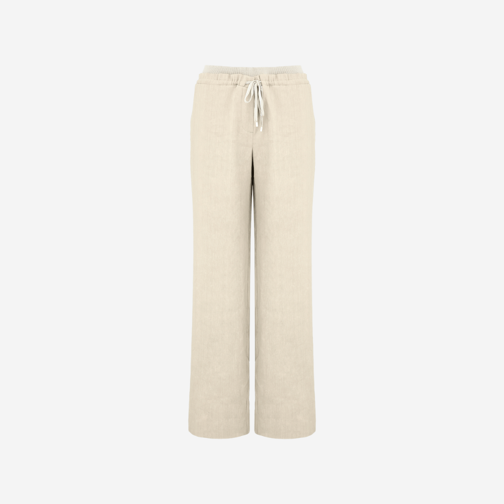 Linen Blend Wide-Leg Pants in Cream White