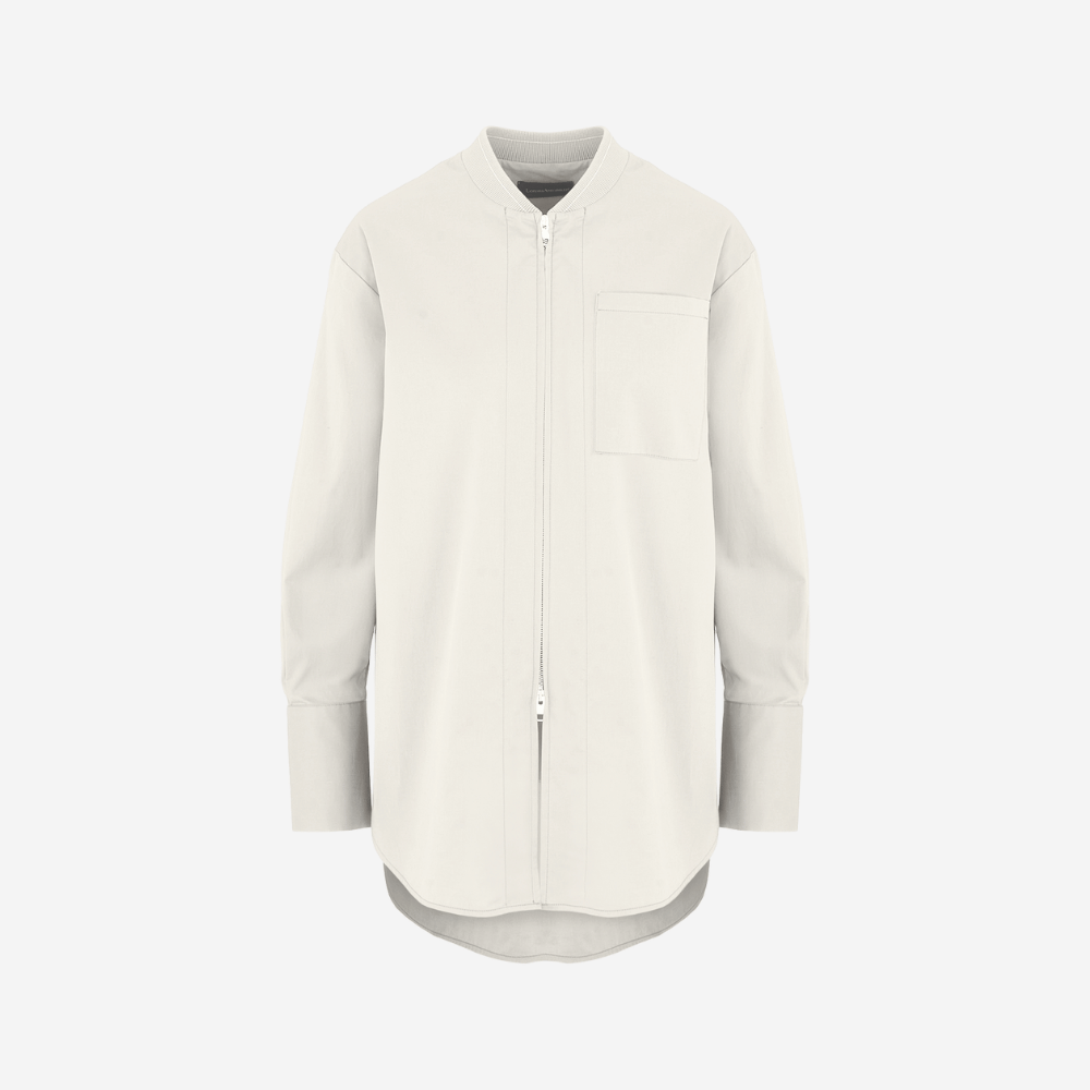 Zip-Front Cotton Shirt in Off White