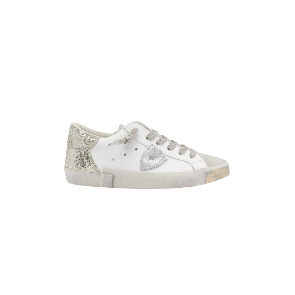 Philippe Model PRSX Glitter Low-Top Sneakers in White Gold – International designer fashion boutique handmade designer leather sneakers Australia Riada Concept Woollahra