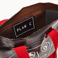 Plan C Pili & Bianca Mini Shopper Bag interior with logo label and brown lining