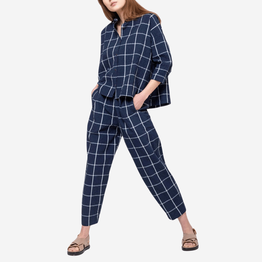 H+ Hannoh Wessel Paris Pants in Navy Check – International designer fashion boutique Australia Riada Concept Woollahra