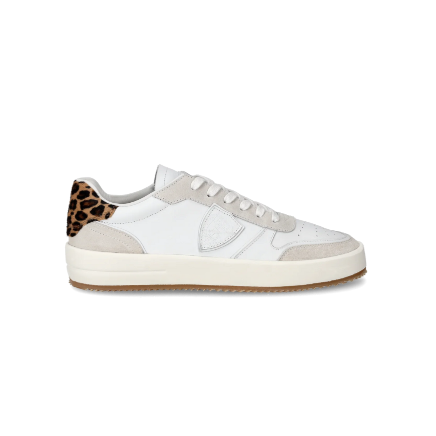 Philippe Model Nice Sneaker Leopard print trim white with cream sneakers