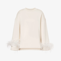 Philosophy di Lorenzo Serafini Detachable Feather Sleeve Sweatshirt in Ivory – luxury Italian recycled cotton sweatshirt with removable feather sleeves, available at Riada Concept Australia