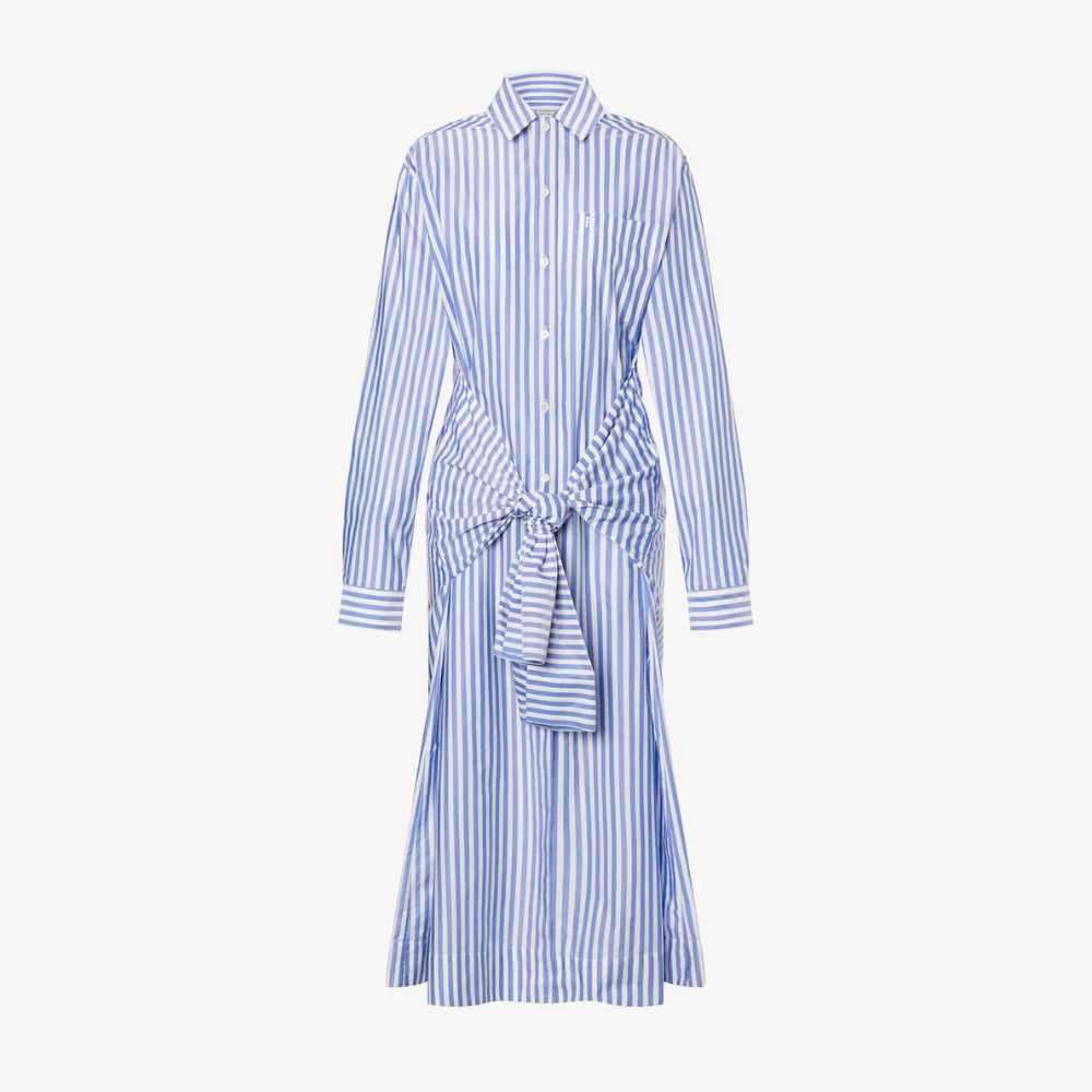Striped Cotton Shirt Dress in Blue and White