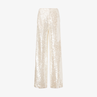 Philosophy di Lorenzo Serafini Sequinned Wide-Leg Trousers in Ivory-Gold with all-over sequin embellishment, Italian luxury evening trousers available at Riada Concept Australia
