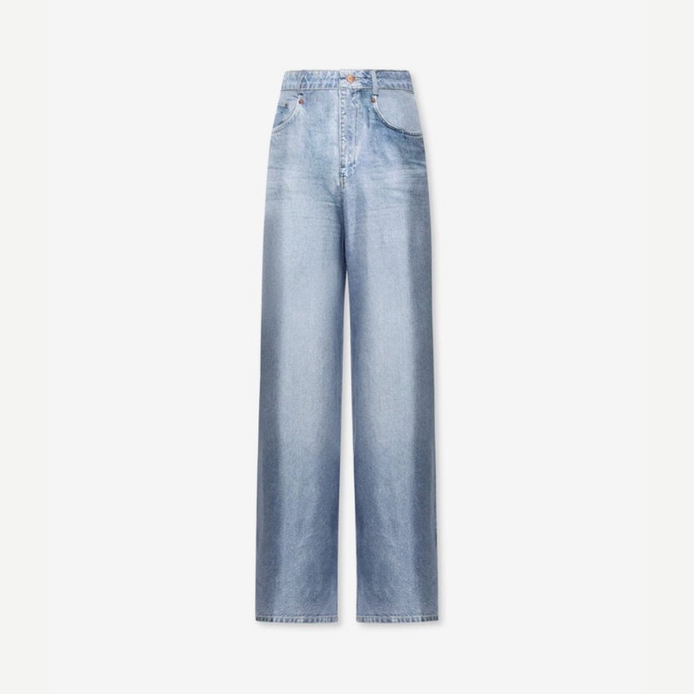 ALOE Denim Faux-Denim Silk Trousers