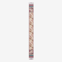 Riada Concept Pierre-Louis Mascia skinny silk scarf with plum florals on cream, gingham-check ends and knotted fringe. Tie it at the neck, as a belt or in the hair