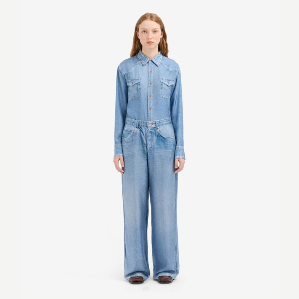 Pierre-Louis Mascia ALOE Denim Faux-Denim Silk Trousers