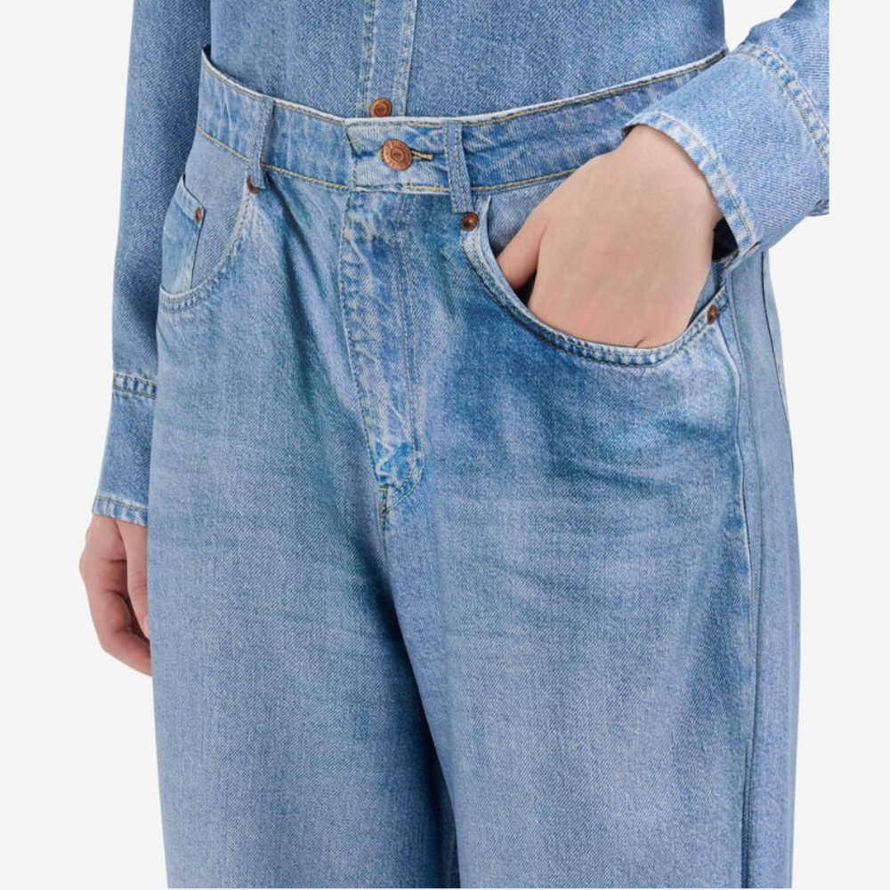 Pierre-Louis Mascia ALOE Denim Faux-Denim Silk Trousers
