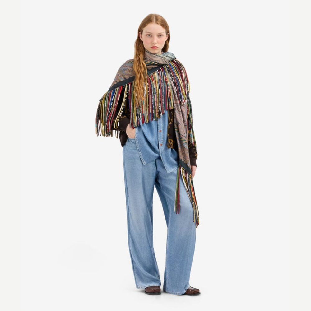 Pierre-Louis Mascia ALOE Denim Faux-Denim Silk Trousers