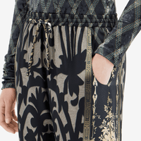 Pierre-Louis Mascia Aloe Silk Trousers in Black and Olive Baroque Motif PIERRE LOUIS MASCIA designer fashion online or in-store at Riada Concept, Sydney’s high-end fashion boutique in Australia.