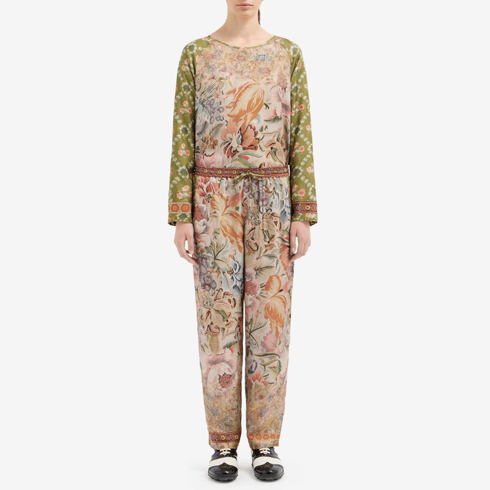 Pierre-Louis Mascia Aloe Silk Trousers in Green and Peach Botanical Tapestry Shop PIERRE LOUIS MASCIA designer fashion online or in-store at Riada Concept, Sydney’s high-end fashion boutique in Australia.